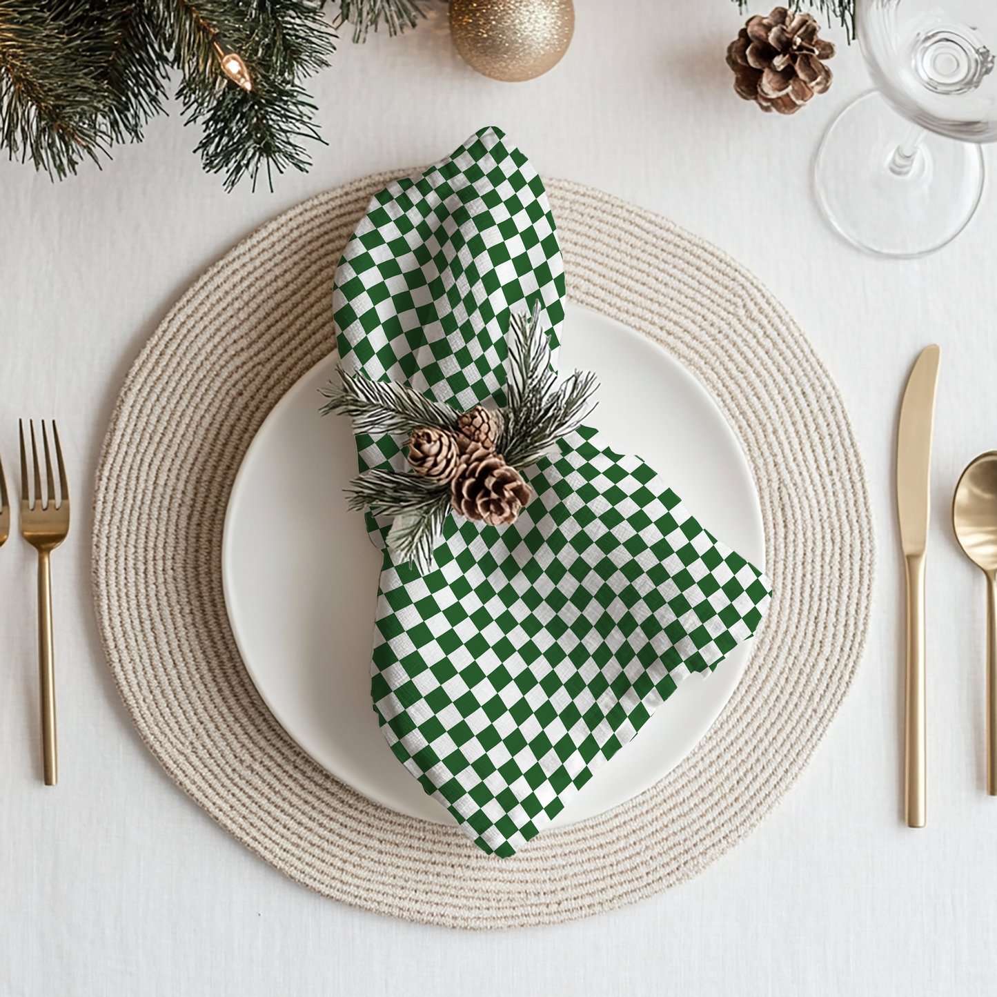 Green Checkered Cotton Twill Napkin