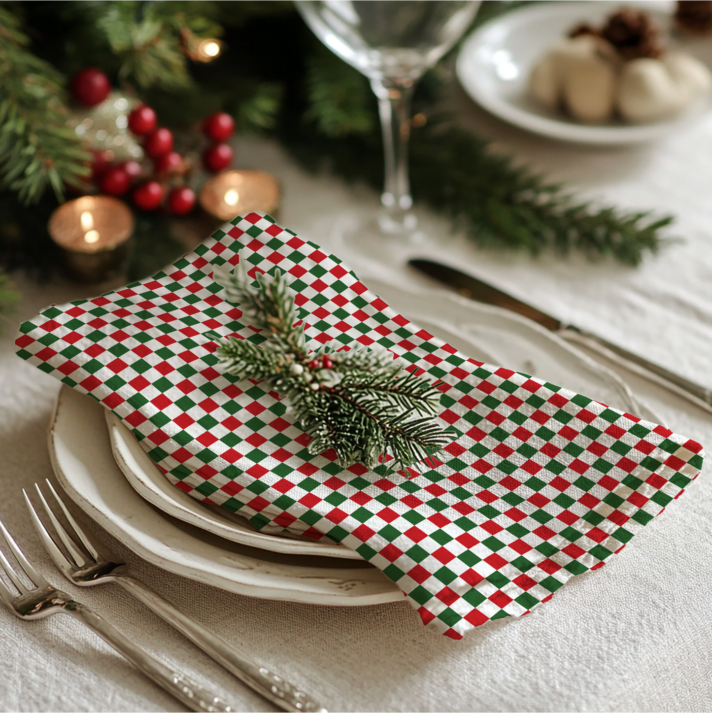 Christmas Checkered Cotton Twill Napkin