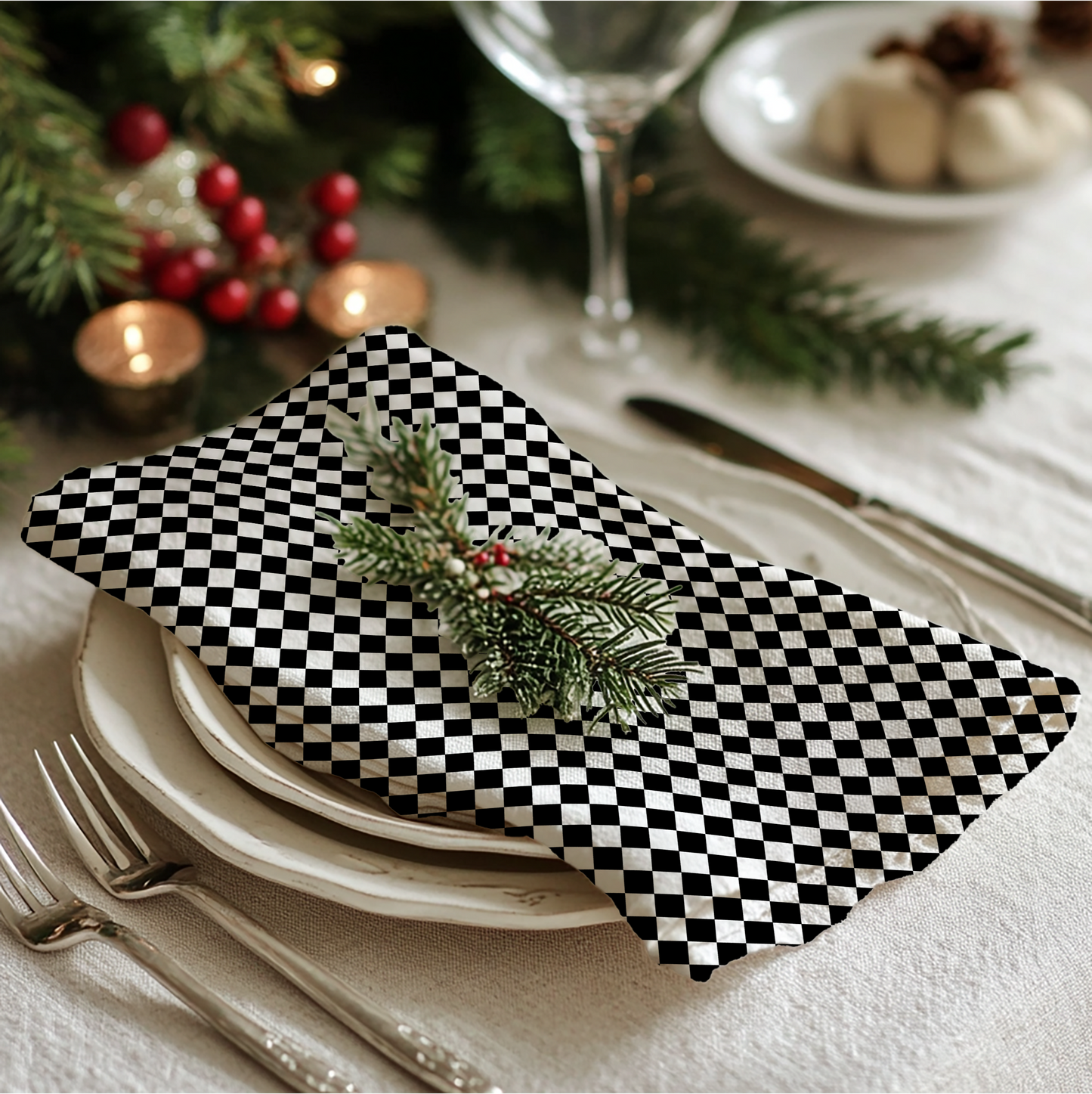 Black Argyle Cotton Twill Napkin