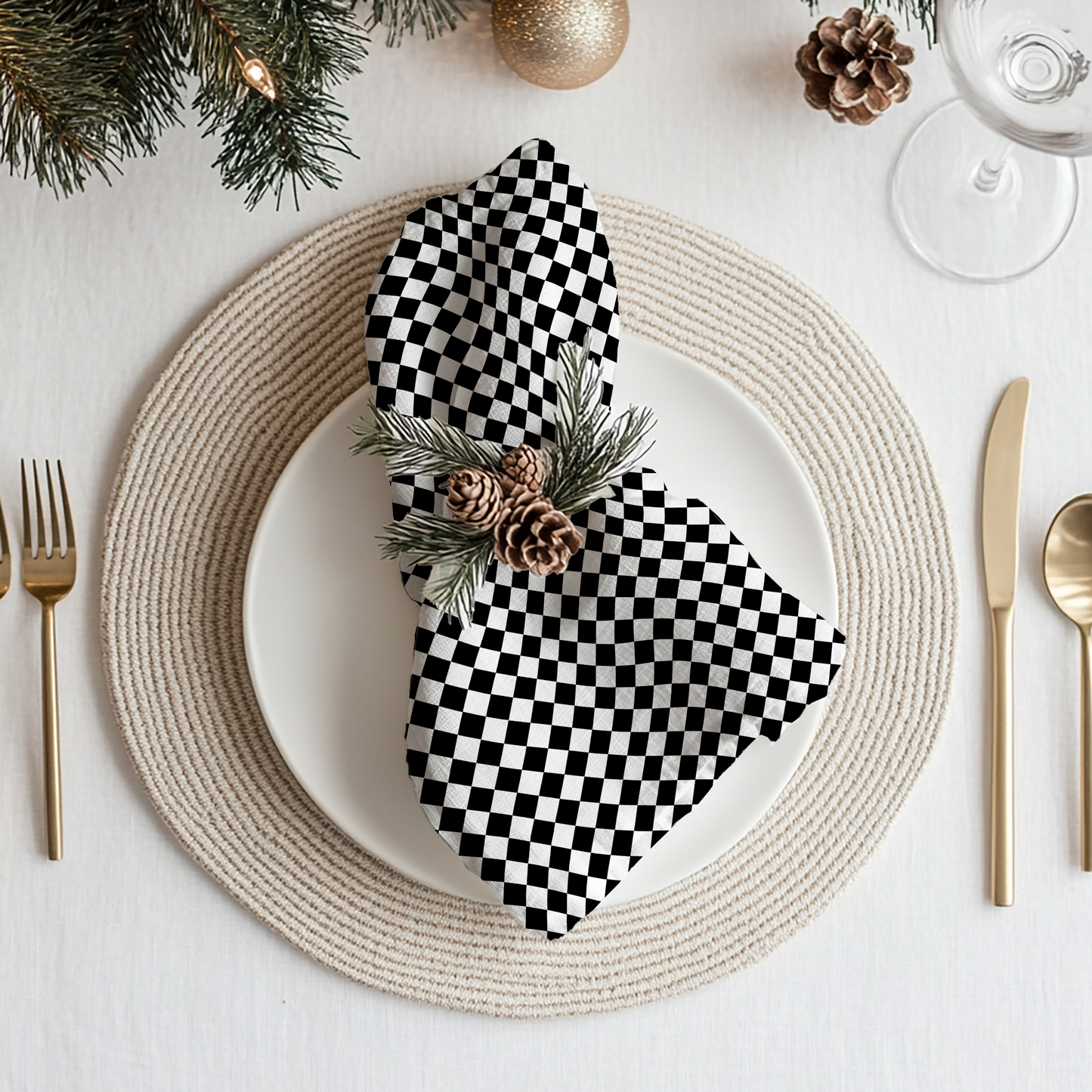 Black Argyle Cotton Twill Napkin