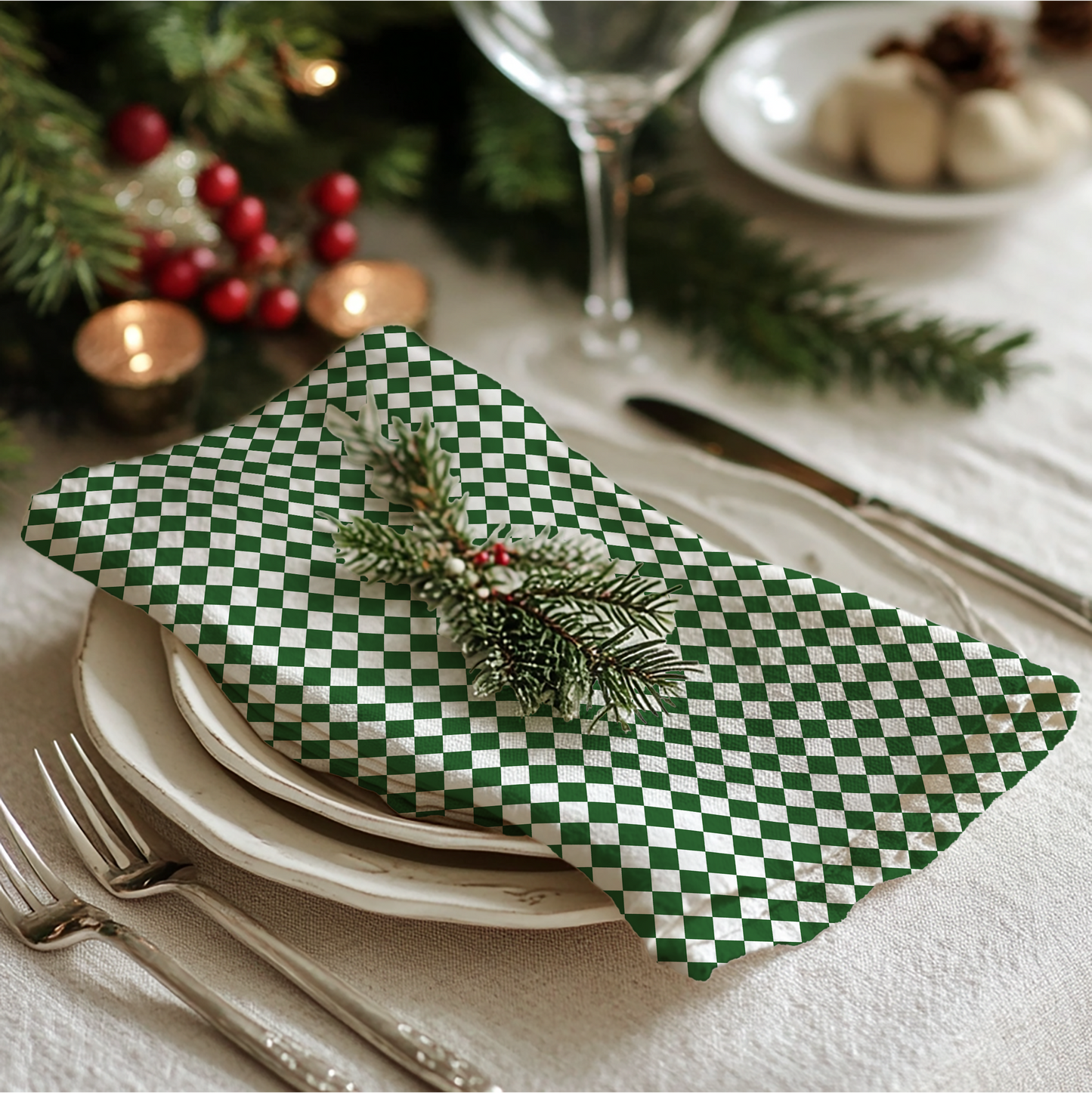 Green Argyle Cotton Twill Napkin