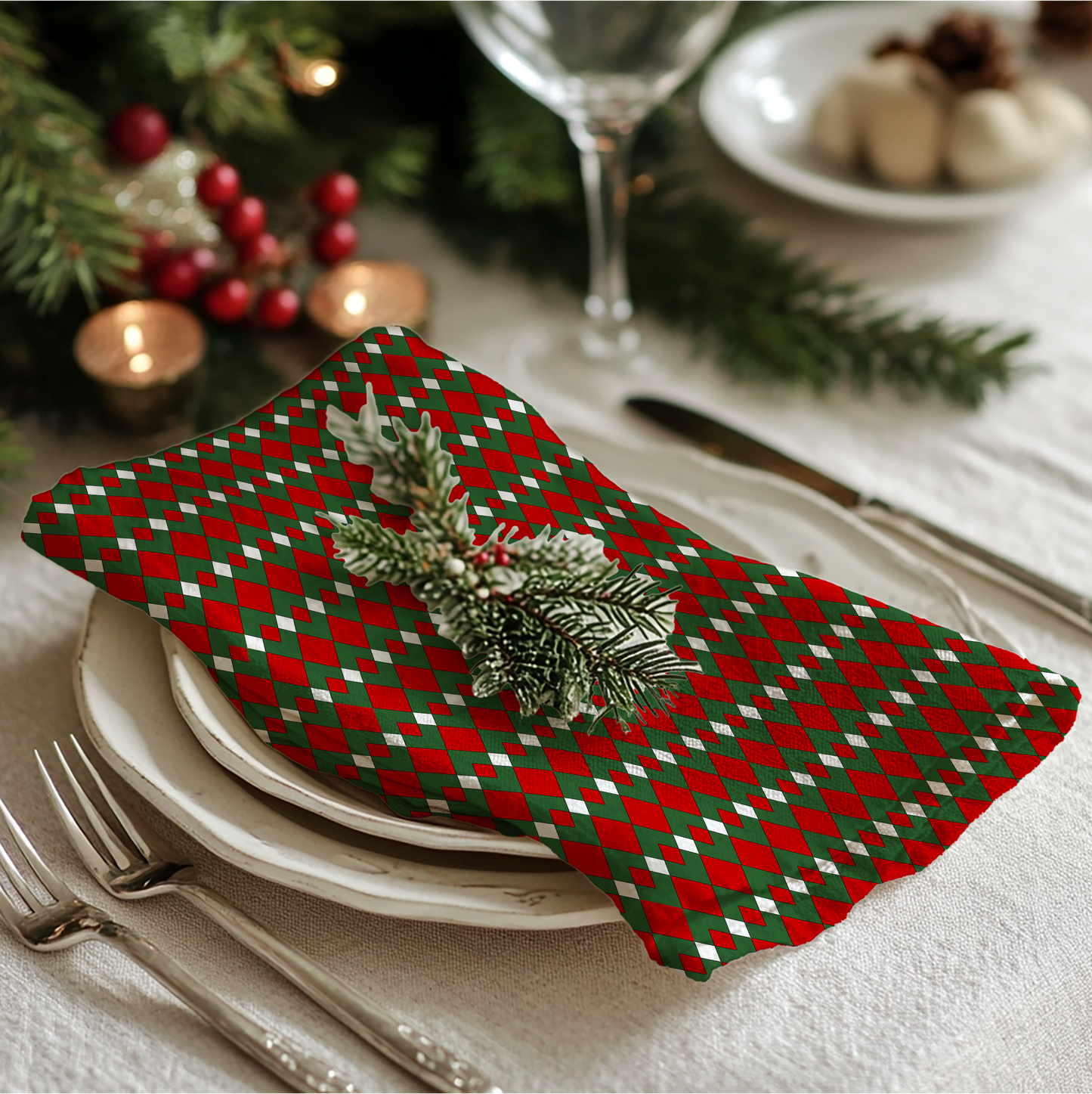 Christmas Fancy Argyle Cotton Twill Napkin