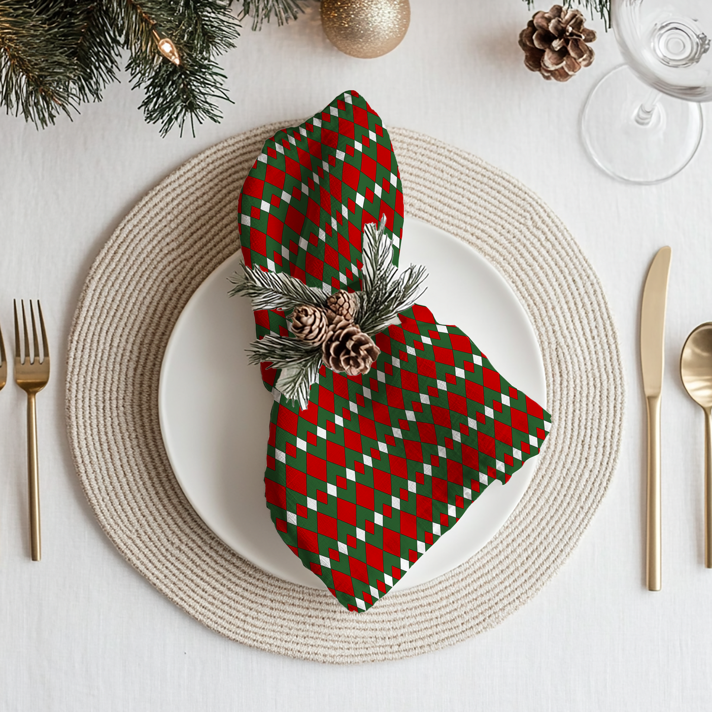 Christmas Fancy Argyle Cotton Twill Napkin