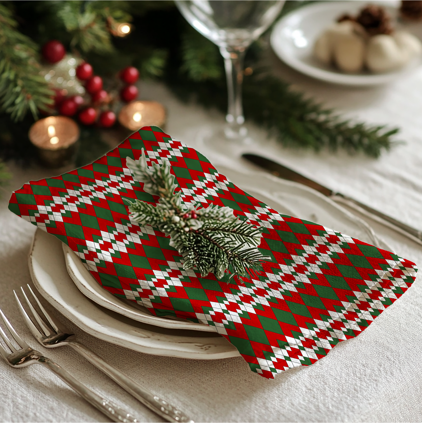 Christmas Extra Argyle Cotton Twill Napkin