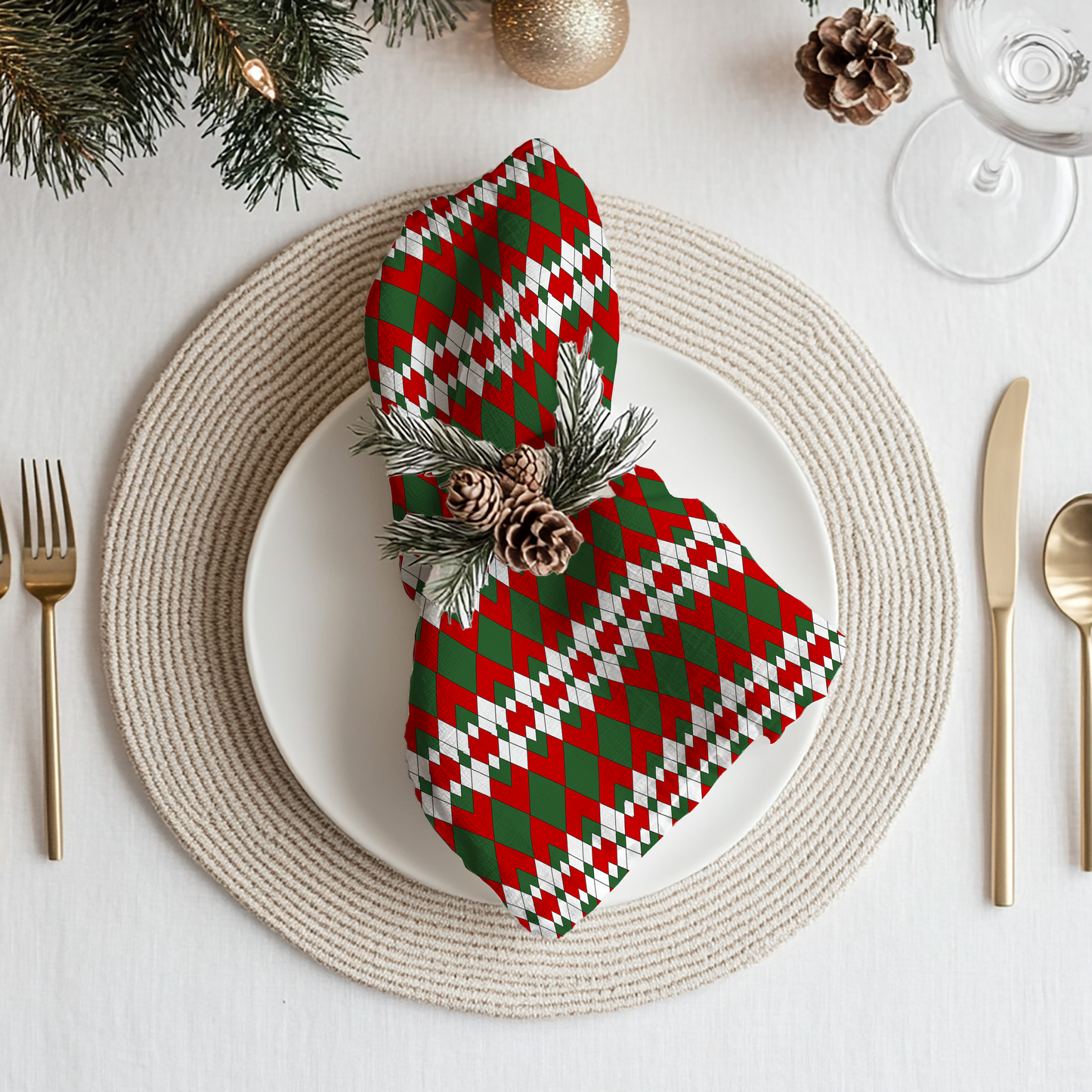 Christmas Extra Argyle Cotton Twill Napkin