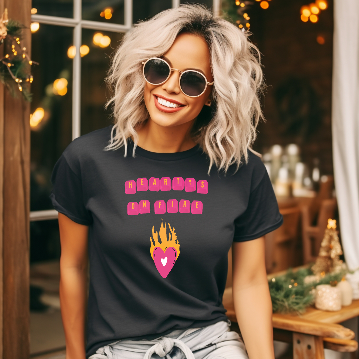 HEART'S ON FIRE Key Caps Flaming Heart Unisex Garment-Dyed T-shirt