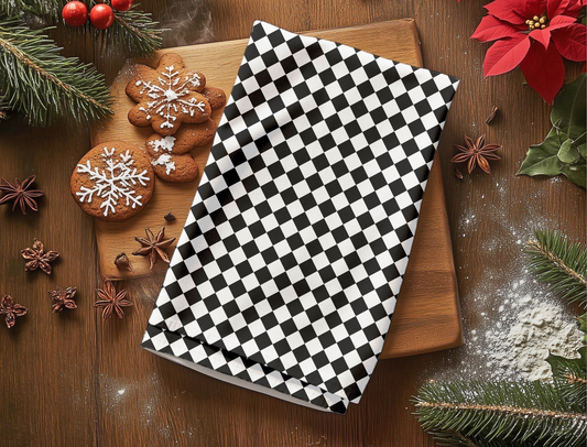 Black & White Argyle Holiday Hand Towel | Soft Cotton Back, Polyester Front, Festive Home Décor