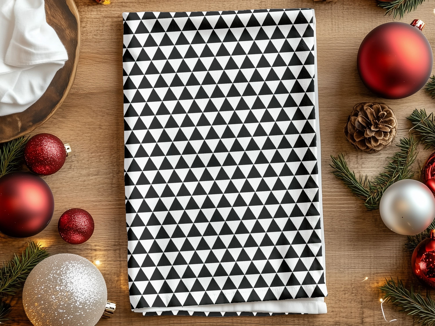 Black Triangle Holiday Hand Towel | Soft Cotton Back, Polyester Front, Festive Home Décor