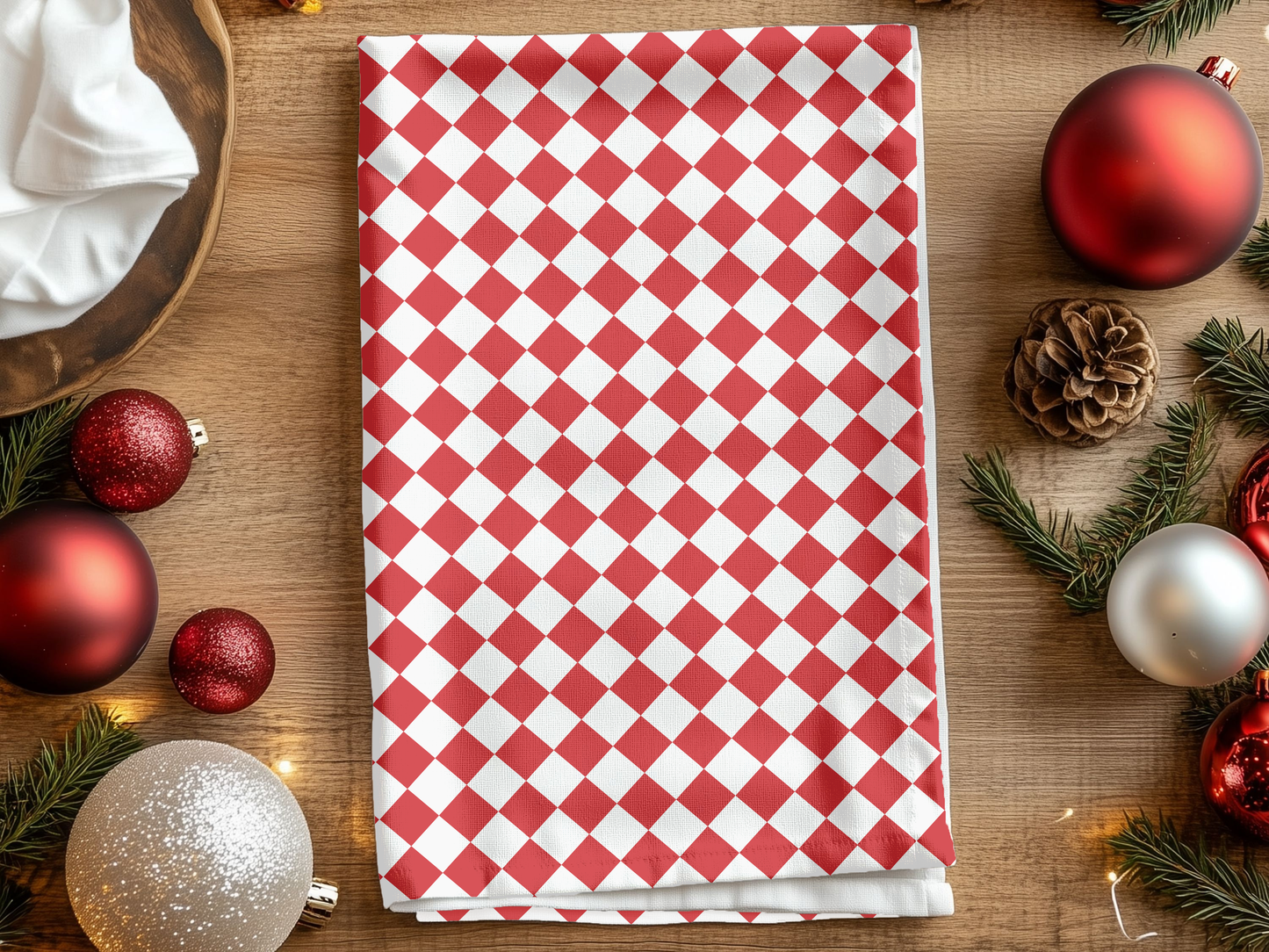 Red Triangle Holiday Hand Towel | Soft Cotton Back, Polyester Front, Festive Home Décor