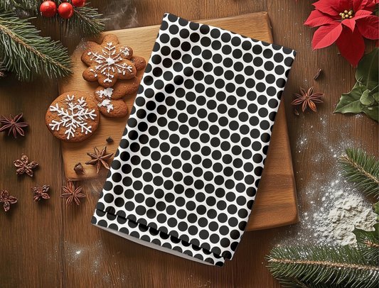 Black Polka Dot Holiday Hand Towel | Soft Cotton Back, Polyester Front, Festive Home Décor