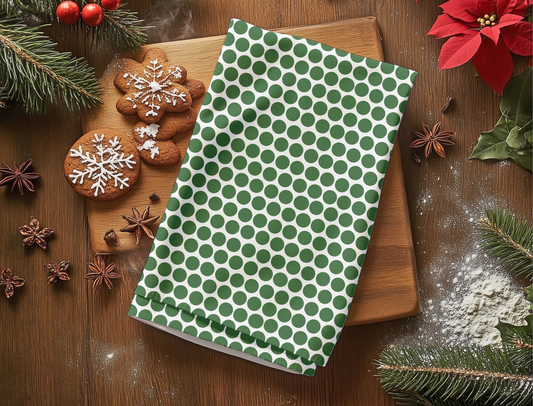 Green Polka Dot Holiday Hand Towel | Soft Cotton Back, Polyester Front, Festive Home Décor
