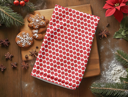 Red Polka Dot Holiday Hand Towel | Soft Cotton Back, Polyester Front, Festive Home Décor