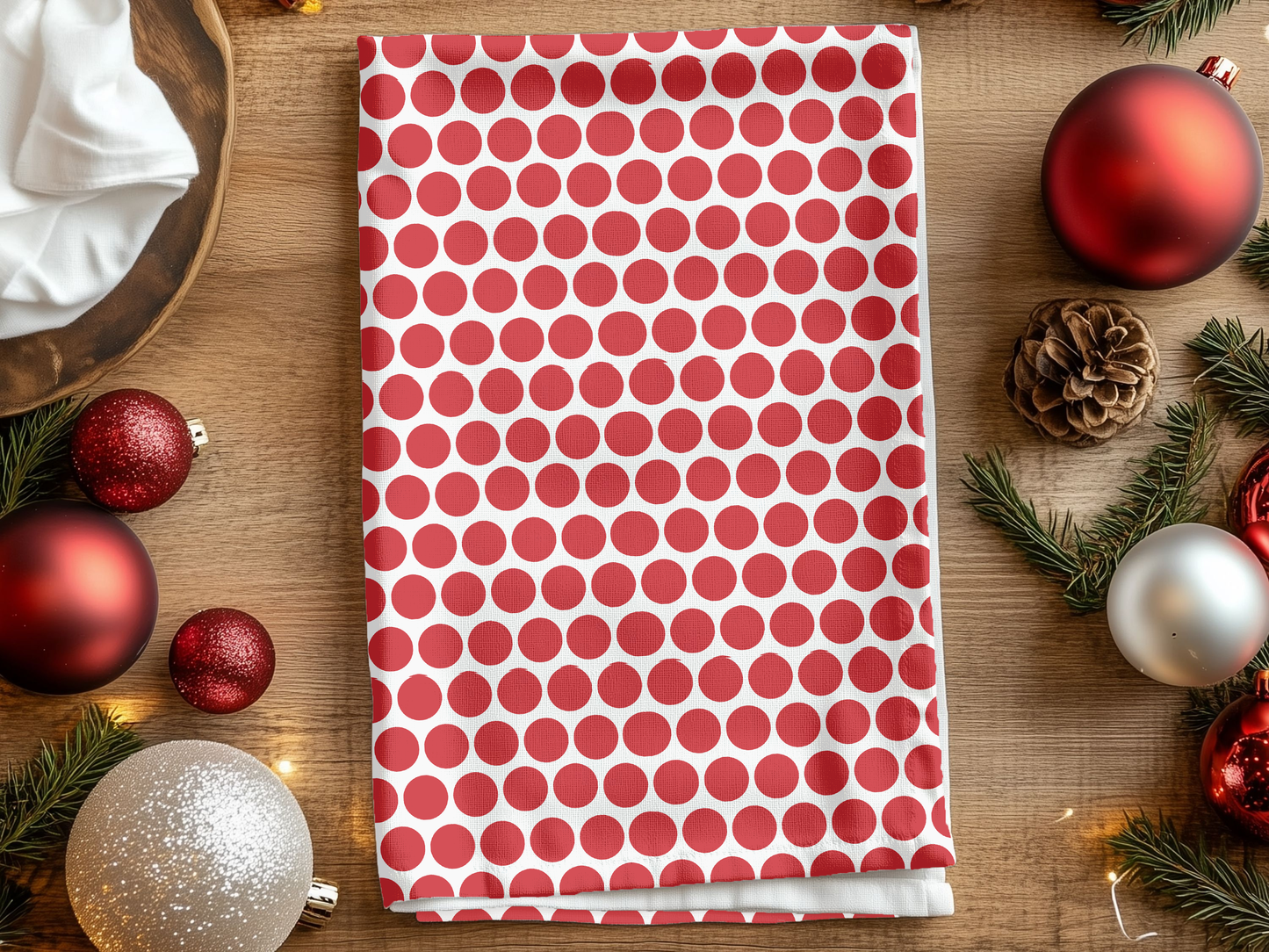 Red Polka Dot Holiday Hand Towel | Soft Cotton Back, Polyester Front, Festive Home Décor