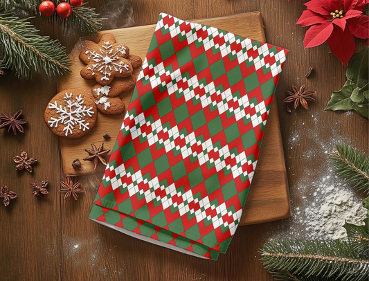 Extra Argyle Holiday Hand Towel | Soft Cotton Back, Polyester Front, Festive Home Décor