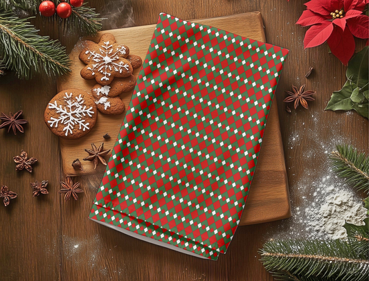 Fancy Argyle Holiday Hand Towel | Soft Cotton Back, Polyester Front, Festive Home Décor
