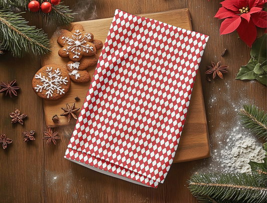 Nutcracker Drummer Red Argyle Christmas Hand Towel | Soft Cotton Back, Printed Polyester Front, Festive Kitchen, Bath Décor