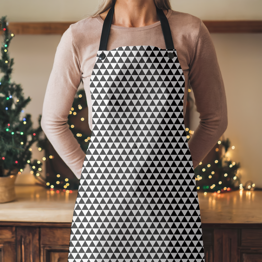 Black Triangle Holiday Apron | Lightweight 100% Polyester Twill, Detachable Black Twill Straps