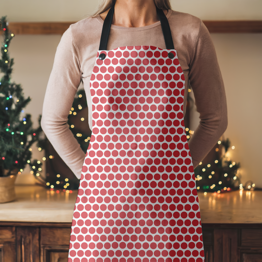 Red Polka Dot Holiday Apron | Lightweight 100% Polyester Twill, Detachable Black Twill Straps