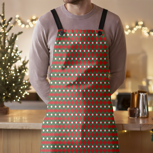Fancy Argyle Holiday Apron | Lightweight 100% Polyester Twill, Detachable Black Twill Straps