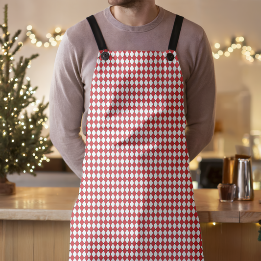 Nutcracker Drummer Red Argyle Holiday Apron | Lightweight 100% Polyester Twill