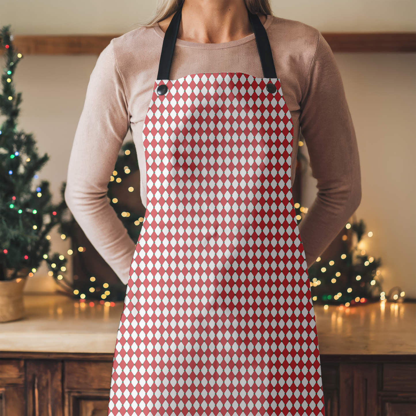 Nutcracker Drummer Red Argyle Holiday Apron | Lightweight 100% Polyester Twill