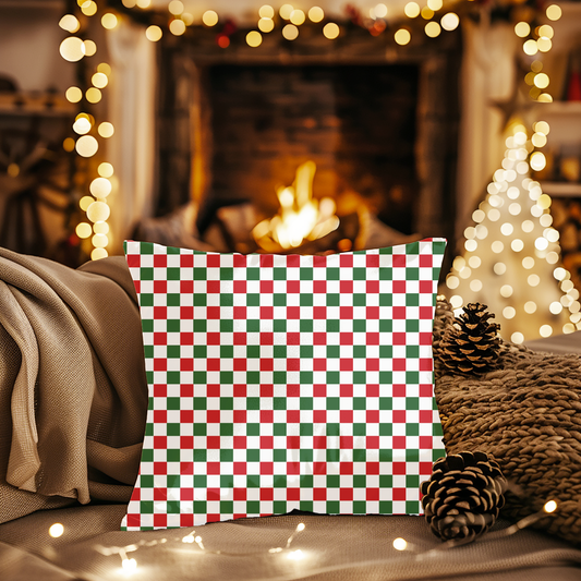 Red Green & White Argyle Christmas Decorative Pillow | Double‑Sided Poly Canvas Cushion, Vibrant Holiday Décor, 5 Sizes