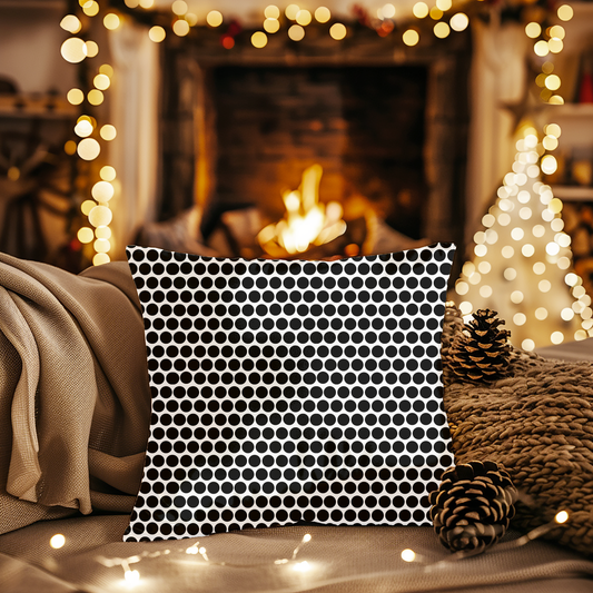 Black Polka Dot Christmas Decorative Pillow | Double‑Sided Poly Canvas Cushion, Vibrant Holiday Décor, 5 Sizes