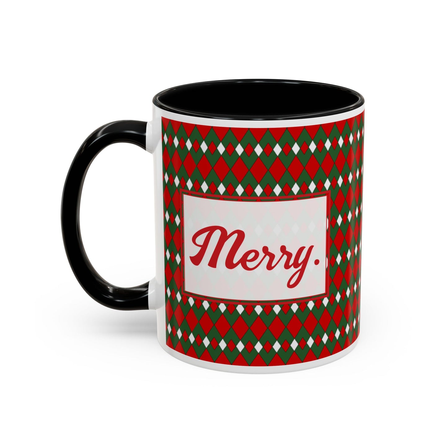 Merry- Christmas Fancy Argyle Personalizable Christmas Ceramic Mug (11oz, 15 oz)