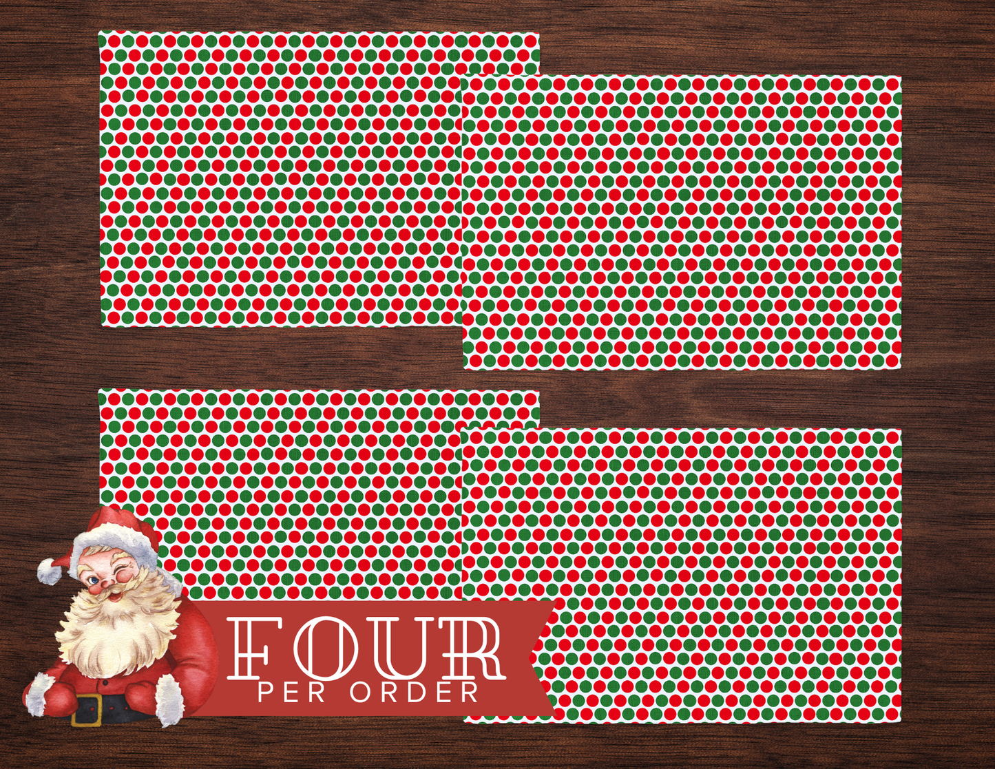 Red & Green Polka Dot Party Polyester Placemats | Christmas Holiday Dining Décor, Festive Scattered Washable Mat Set