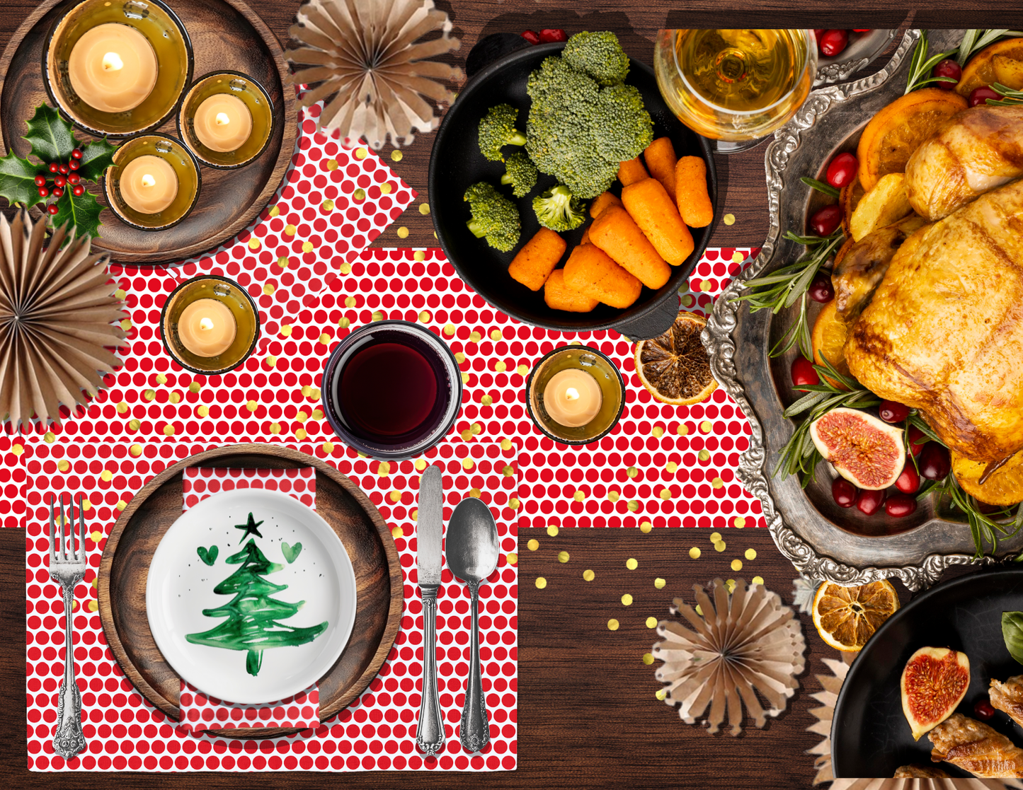 Red Polka Dot Christmas Table Runner | Bold Holiday Dining Room Décor, Festive Farmhouse Spot Pattern Accent