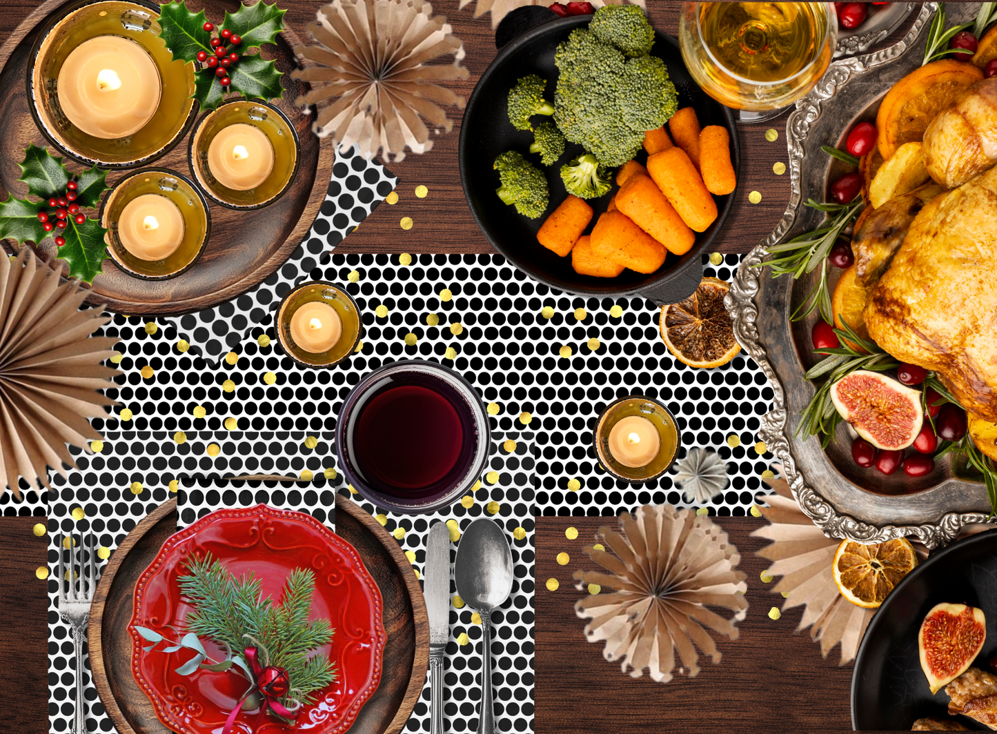 Black Polka Dot Christmas Table Runner – Modern Holiday Farmhouse Dining Room Décor, Festive Bold Spot Pattern
