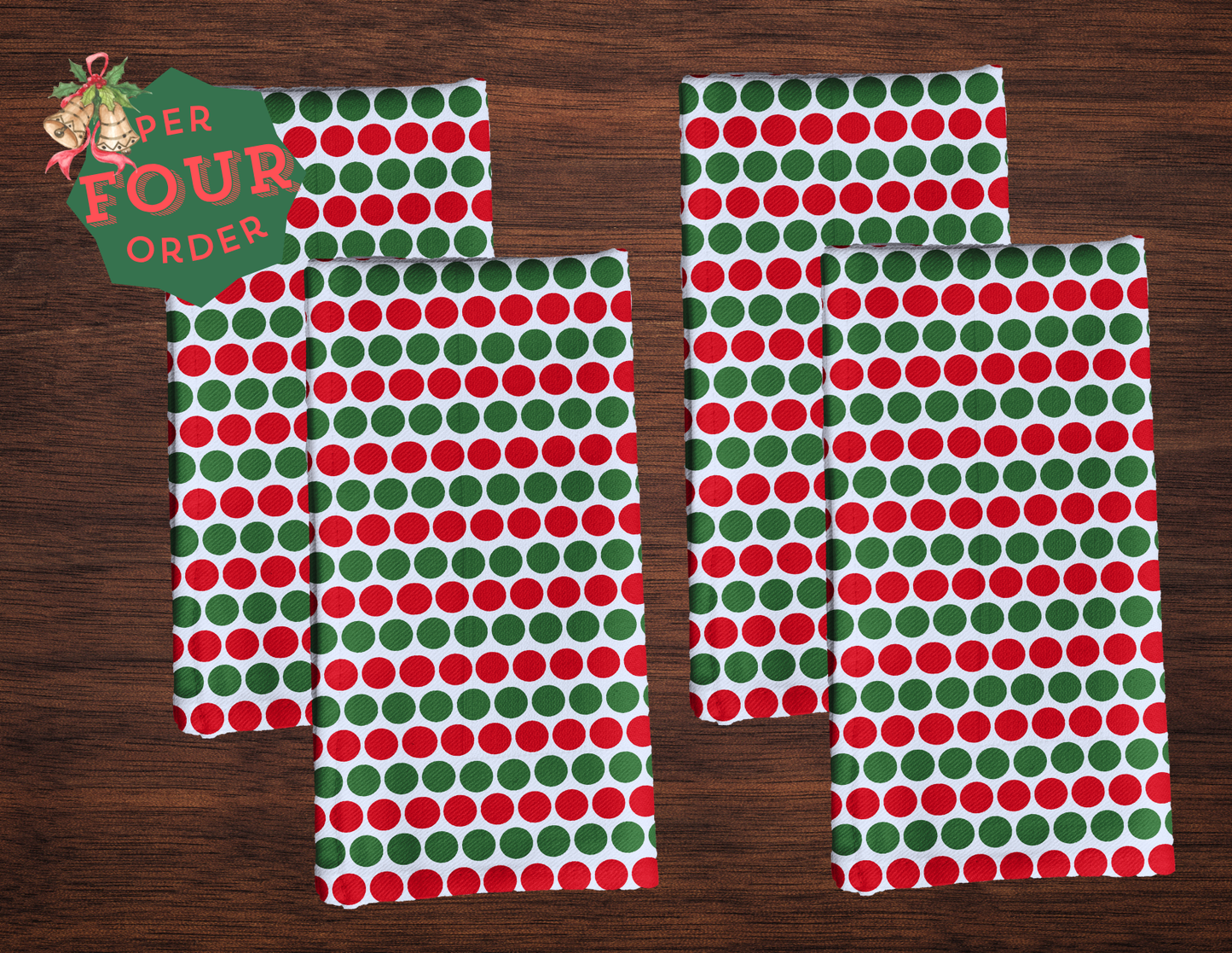 Red & Green Polka Dot Polyester Napkins | Christmas Holiday Cloth Napkin Set, Festive Farmhouse Dining Décor