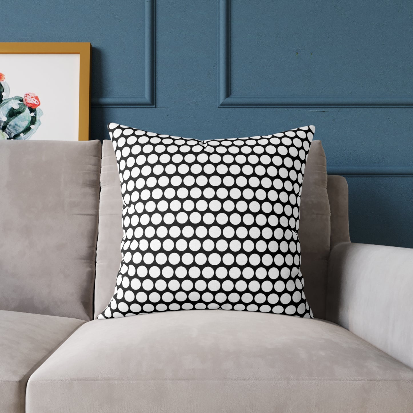 White Polka Dot on Black Christmas Decorative Pillow | Double‑Sided Poly Canvas Cushion, Vibrant Holiday Décor, 5 Sizes