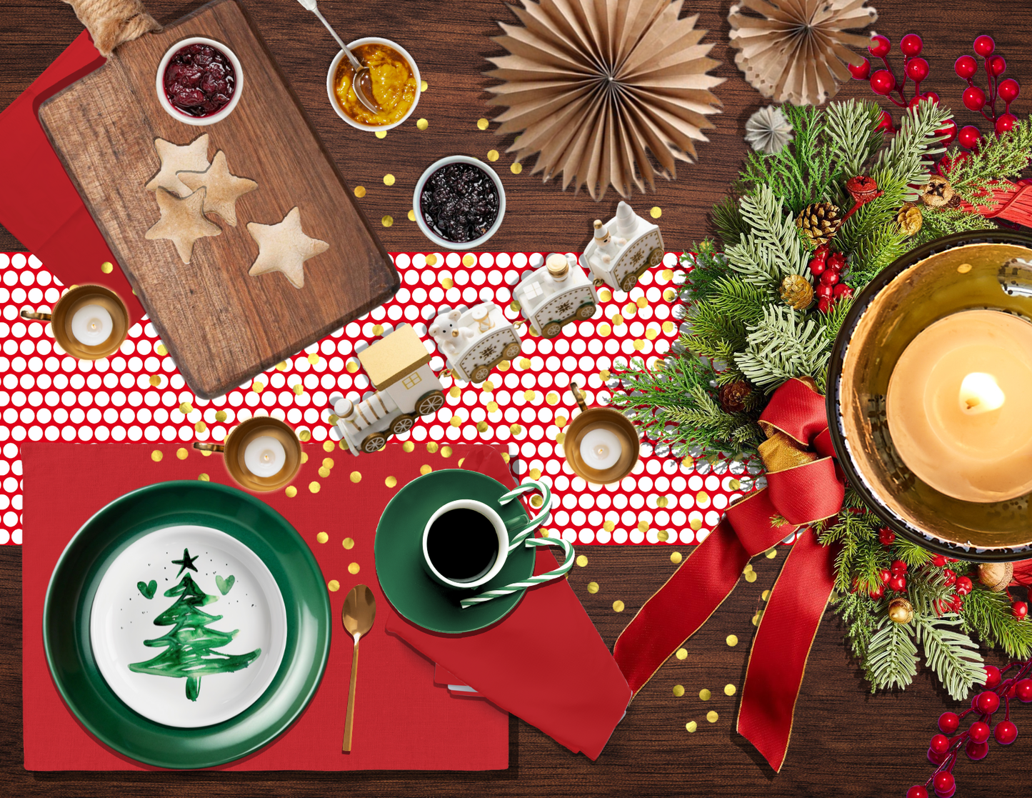 White Polka Dot on Red Christmas Table Runner | Bold Holiday Dining Décor, Festive Farmhouse Spot Accent