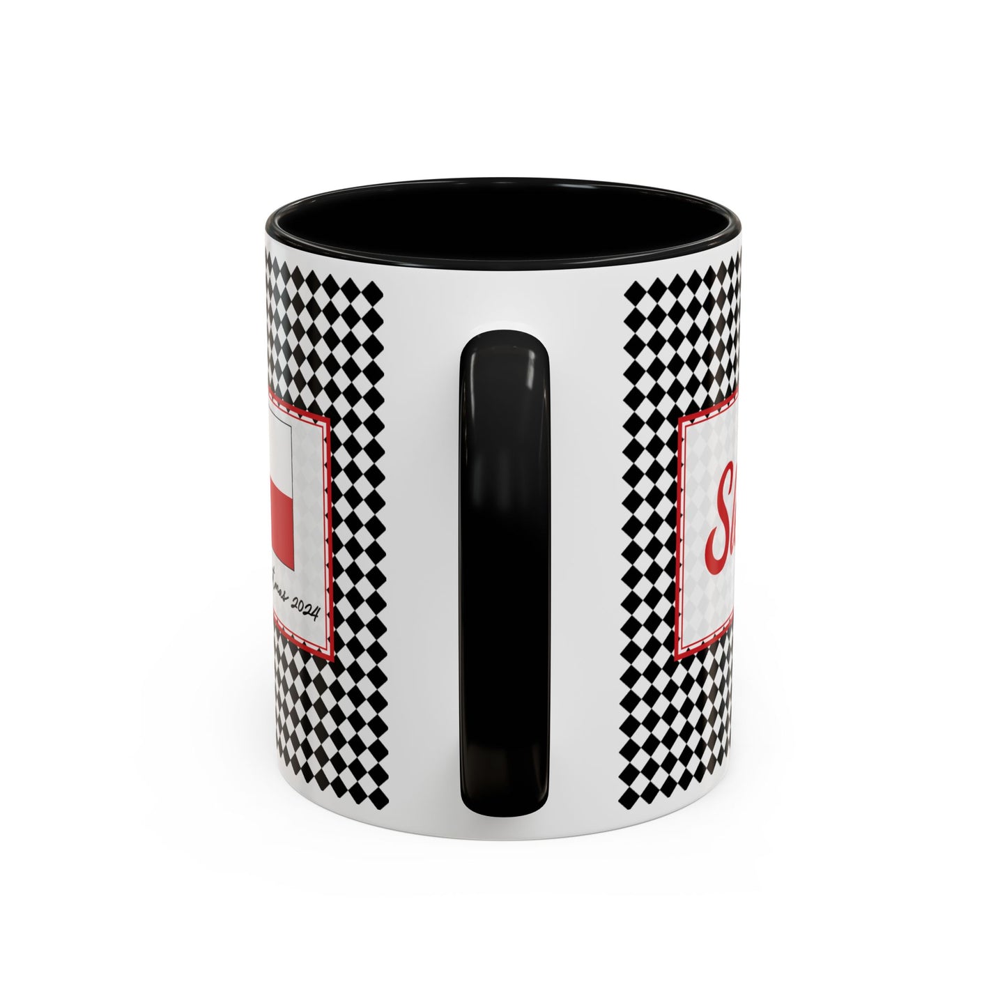 Sleigh- Black Argyle Personalizable Christmas Ceramic Mug (11oz, 15 oz)