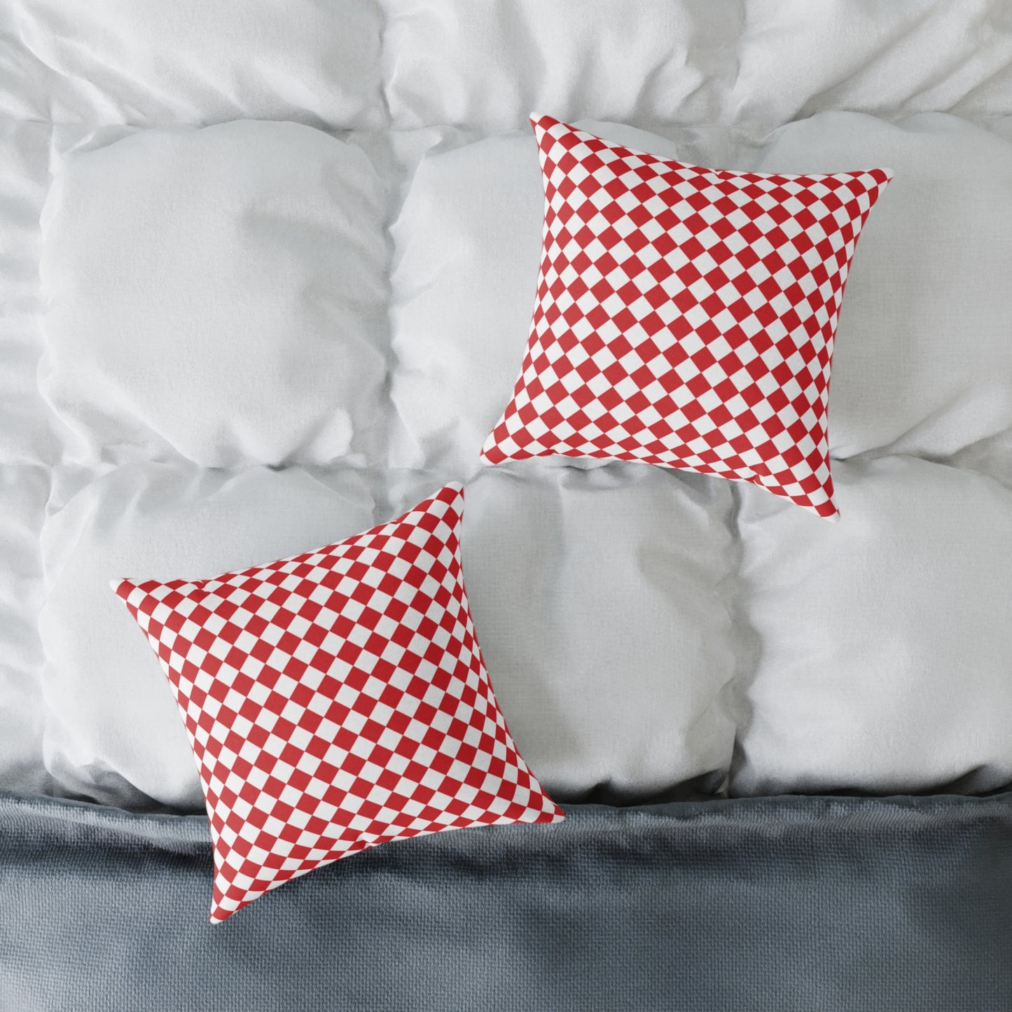 Red & White Argyle Christmas Decorative Pillow | Double‑Sided Poly Canvas Cushion, Vibrant Holiday Décor, 5 Sizes