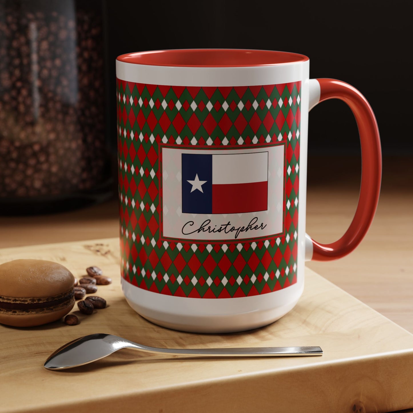 Lit- Christmas Fancy Argyle Personalizable Christmas Ceramic Mug (11oz, 15 oz)