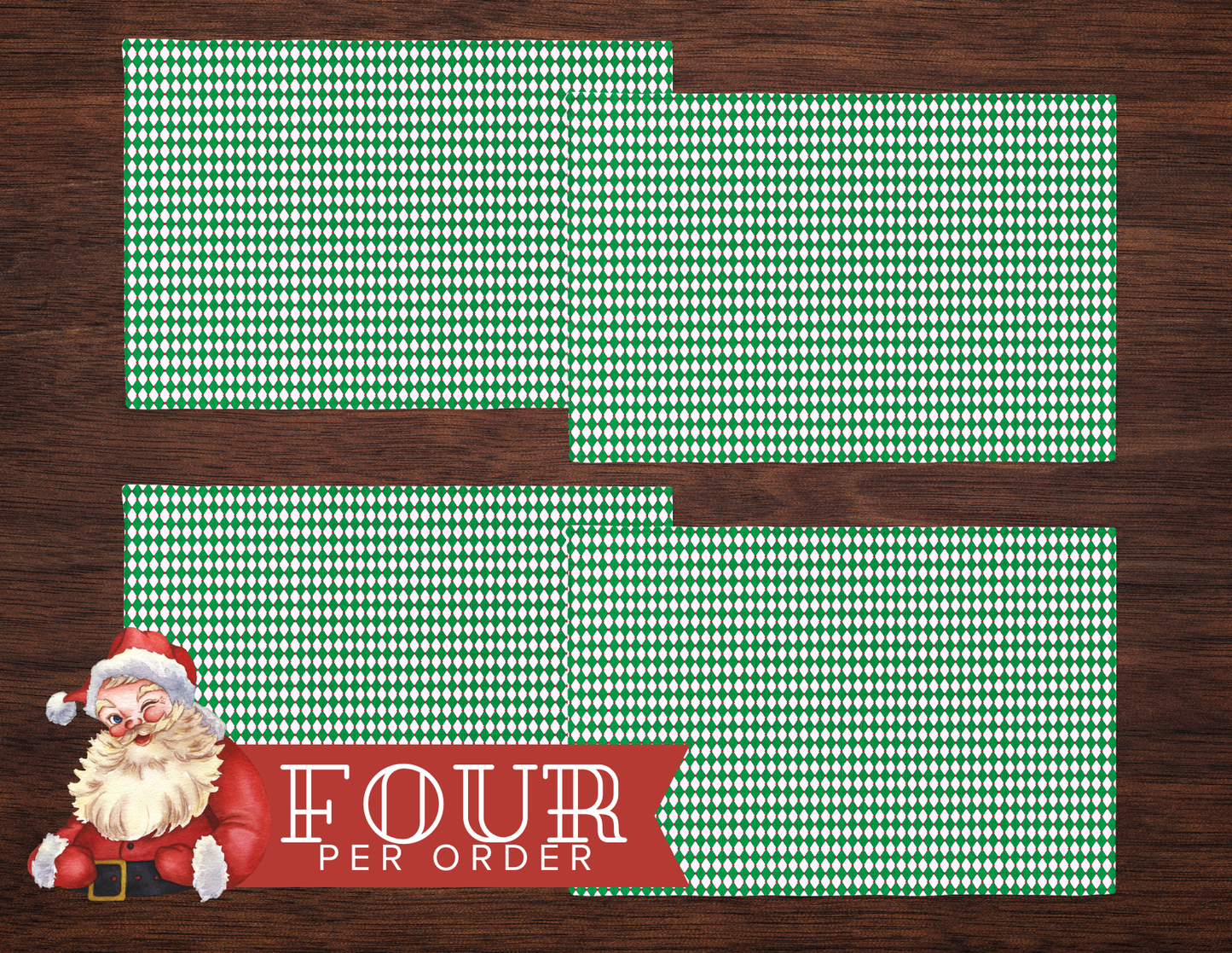 Nutcracker Drummer Green Argyle Polyester Placemats | Christmas Holiday Cloth Dining Mat Set, Festive Diamond Décor