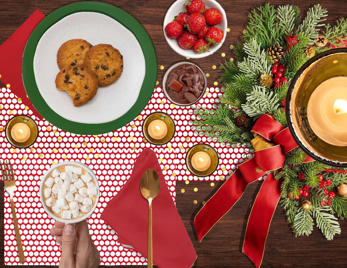 White Polka Dot on Red Christmas Table Runner | Bold Holiday Dining Décor, Festive Farmhouse Spot Accent