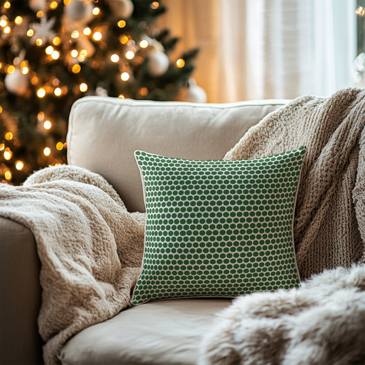 Green & White Polka Dot Reversible Cushion