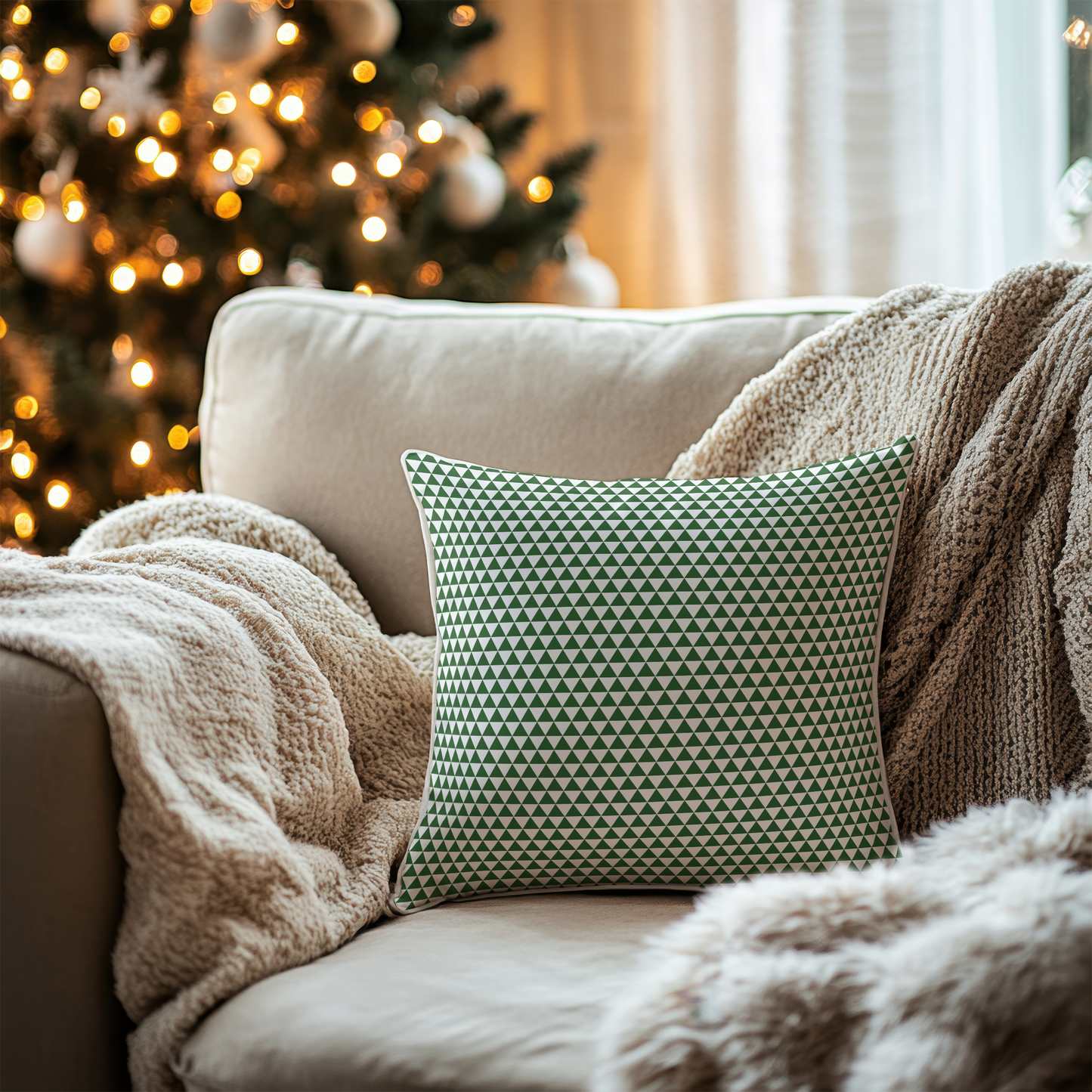 Green Triangles Cushion