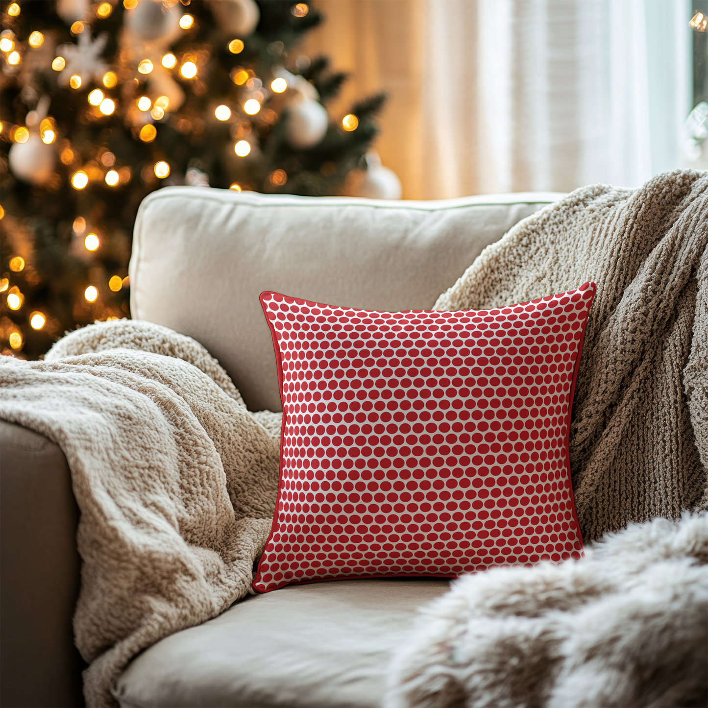 Red & White Polka Dots Reversible Cushion