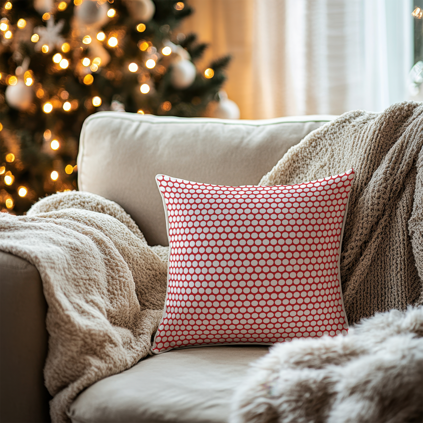 Red & White Polka Dots Reversible Cushion