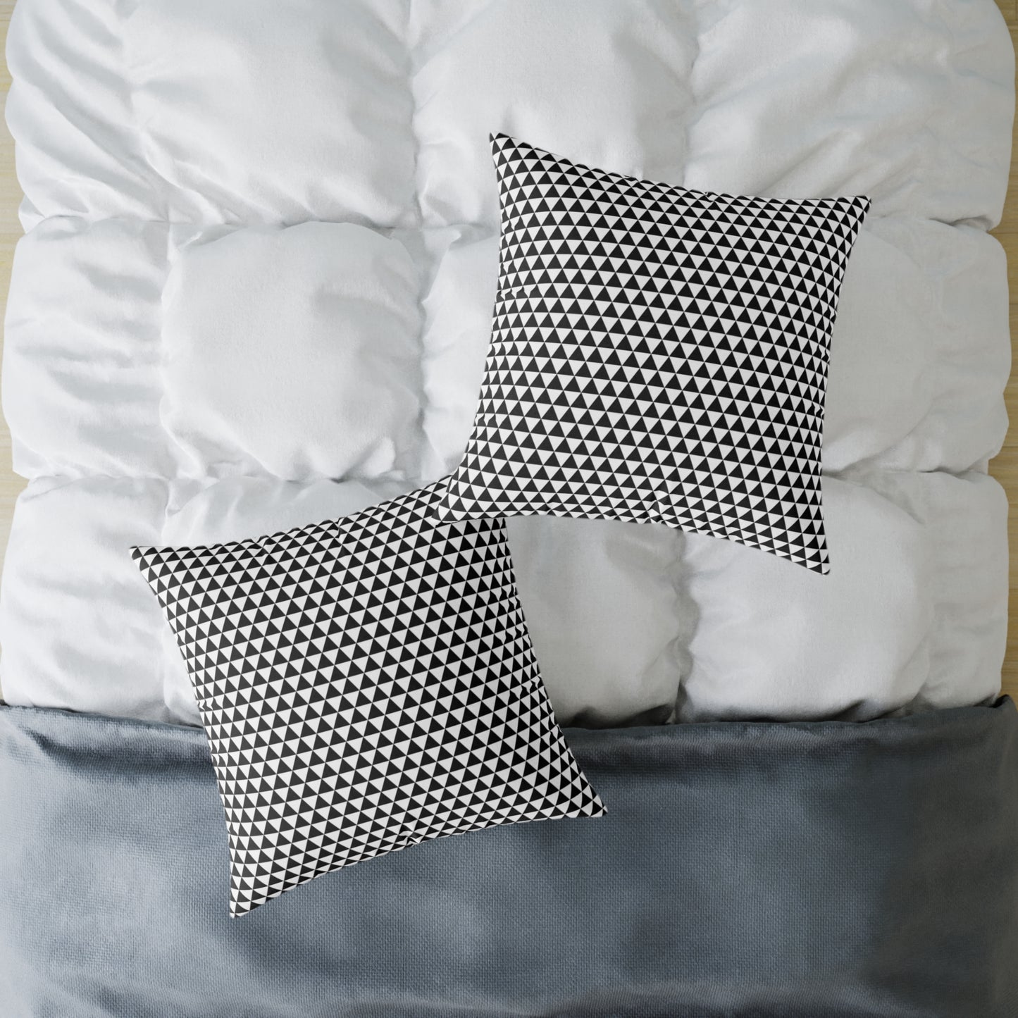 Black Triangle Christmas Decorative Pillow | Double‑Sided Poly Canvas Cushion, Vibrant Holiday Décor, 5 Sizes