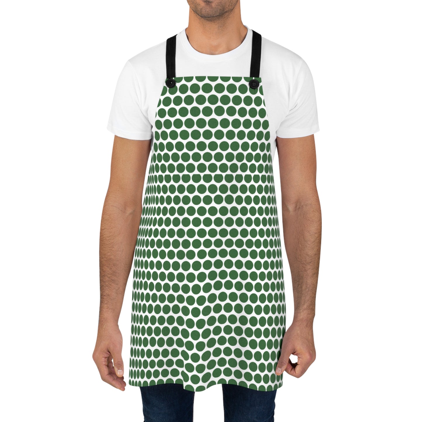 Green Polka Dot Holiday Apron | Lightweight 100% Polyester Twill, Detachable Black Twill Straps
