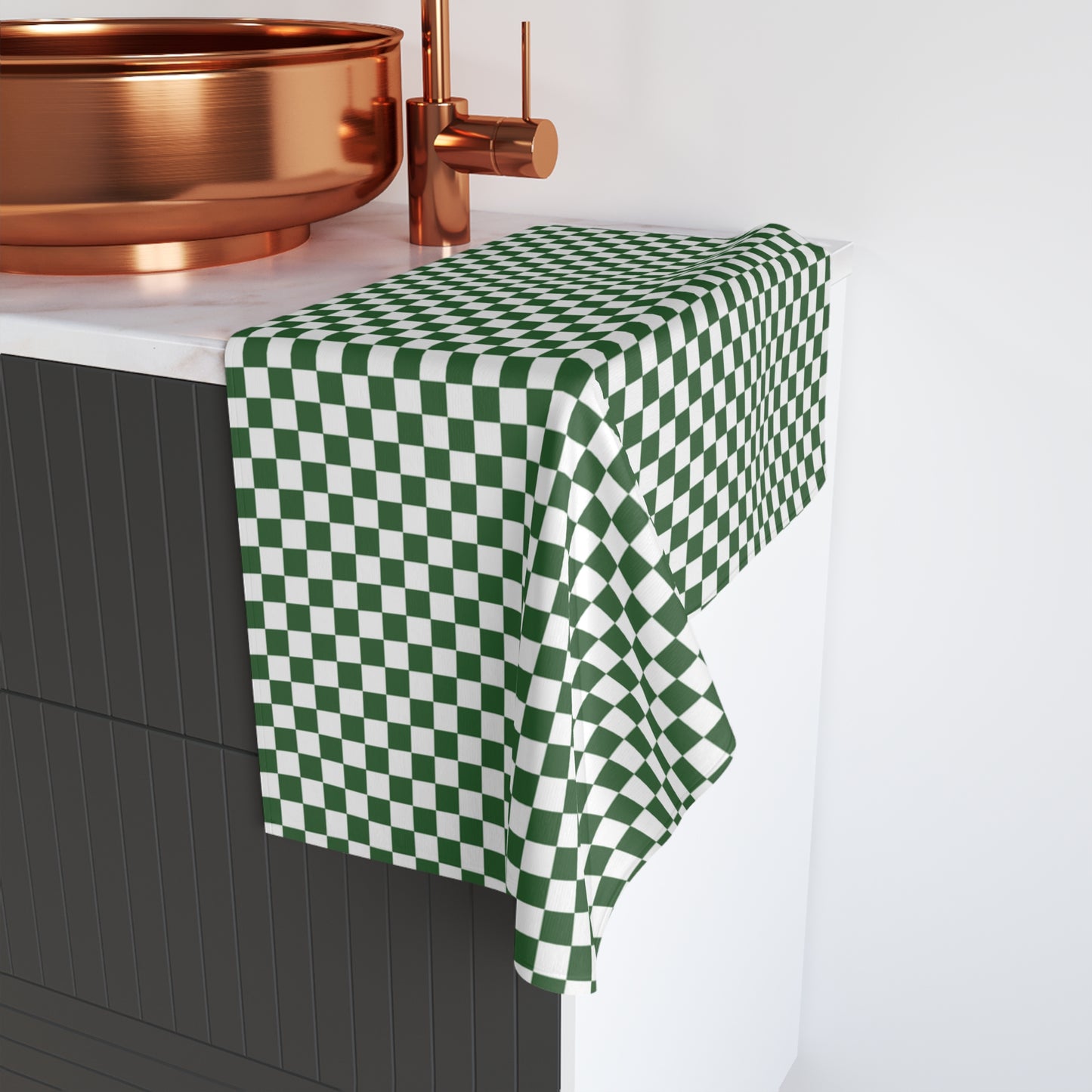 Green & White Check Holiday Hand Towel | Soft Cotton Back, Polyester Front, Festive Home Décor