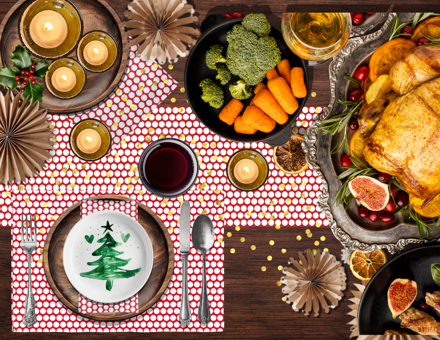 White Polka Dot on Red Christmas Table Runner | Bold Holiday Dining Décor, Festive Farmhouse Spot Accent