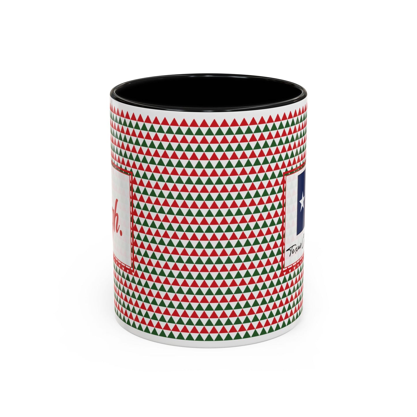 Sleigh- Red & Green Triangles Personalizable Christmas Ceramic Mug (11oz, 15 oz)