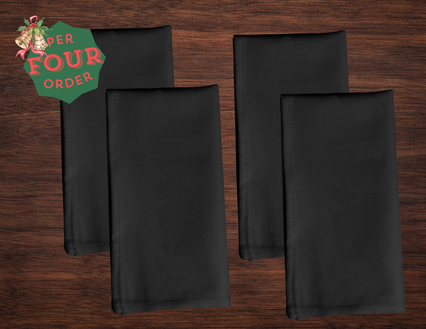 Black Holiday Napkin Set | 4 Washable Cloth Napkins, Elegant Christmas Table Decor