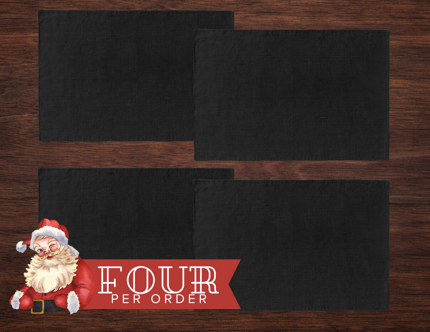 Black Holiday Placemat Set | 4 Washable Placemats, Chic Christmas Dining Table Decor